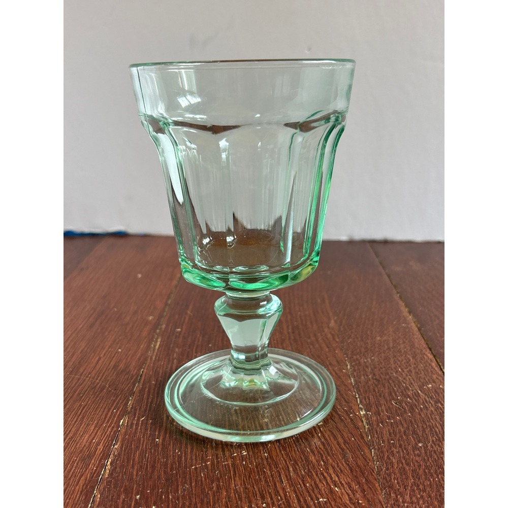 Bormioli Rocco Green Glass Goblet Rock Bar Paneled Footed Water Wine Glass Italy